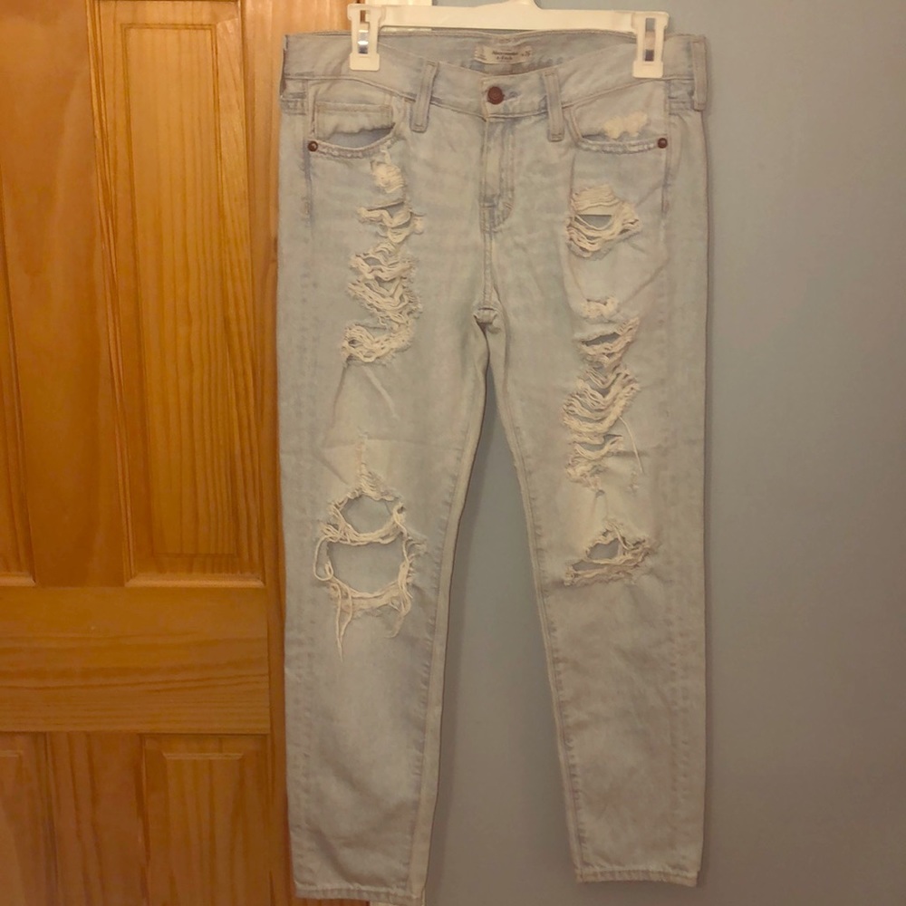 Abercrombie Light Wash Ripped Boyfriend Jeans